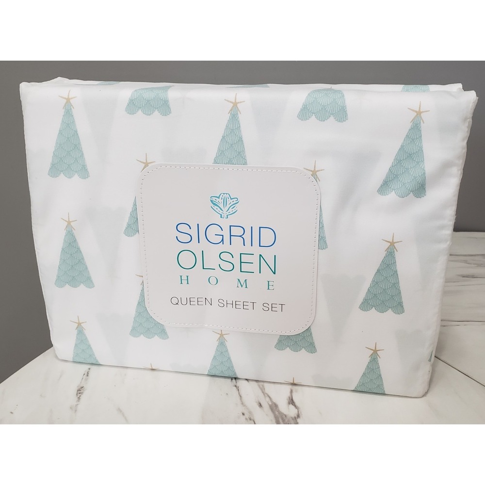 QUEEN SHEET SET Starfish Seashells Coastal Sigrid Olsen beach nautical christmas